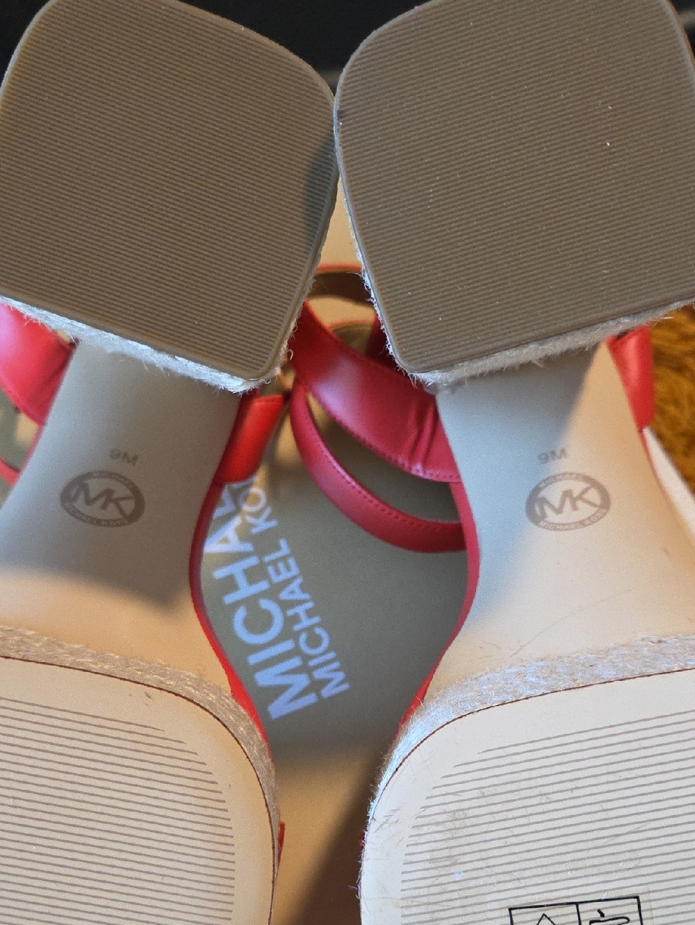 Michael Kors Coral-Red Ankle-Strap Espadrille Wedges - Picture 4 of 9